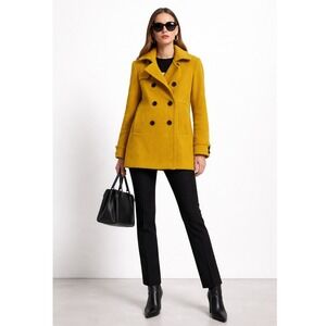 Club Monaco XS Yellow Wool Blend Pea Coat Double Breasted Trench Coat Jacket